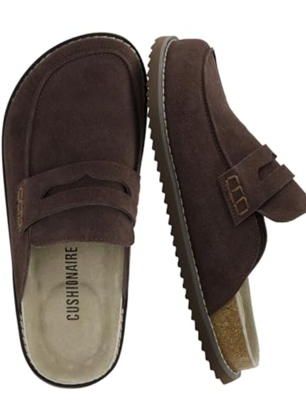 Suede Clog Slip-On Penny Loafer Memory Foam Cork Footbed Flexible Outsole